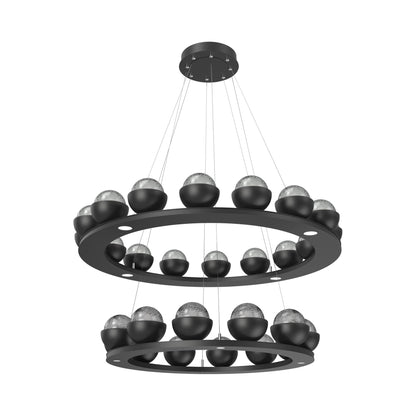 Cabochon Two-Tier Ring LED Chandelier in Matte Black/Smoke Blown Glass (Matching Finish).