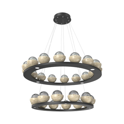 Cabochon Two-Tier Ring LED Chandelier in Matte Black/Smoke Blown Glass (Travertine).