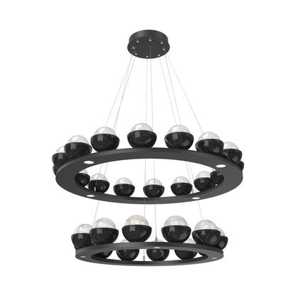 Cabochon Two-Tier Ring LED Chandelier in Matte Black/White Blown Glass (Black Marble).