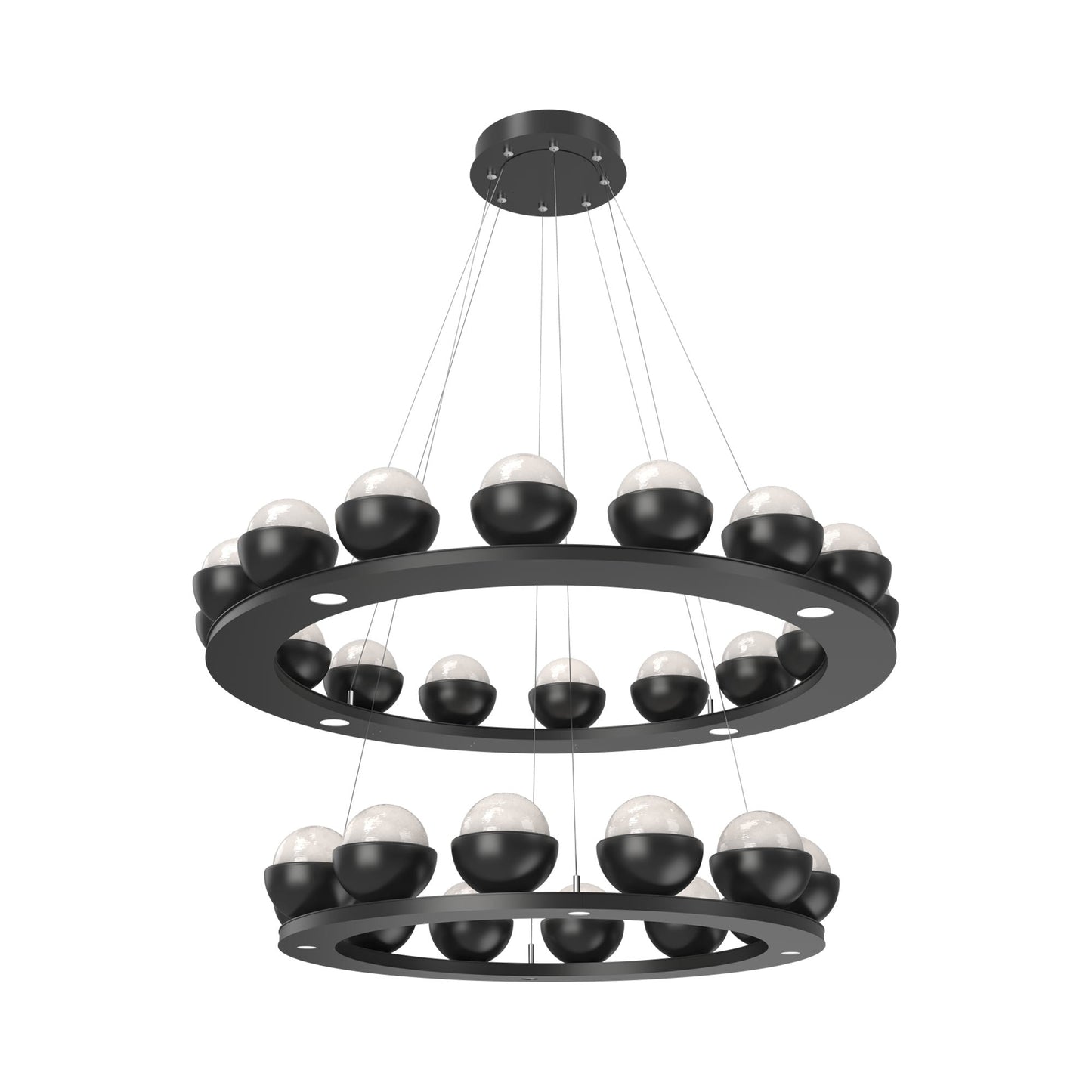 Cabochon Two-Tier Ring LED Chandelier in Matte Black/White Blown Glass (Matching Finish).