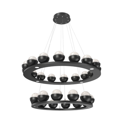 Cabochon Two-Tier Ring LED Chandelier in Matte Black/White Blown Glass (Matching Finish).