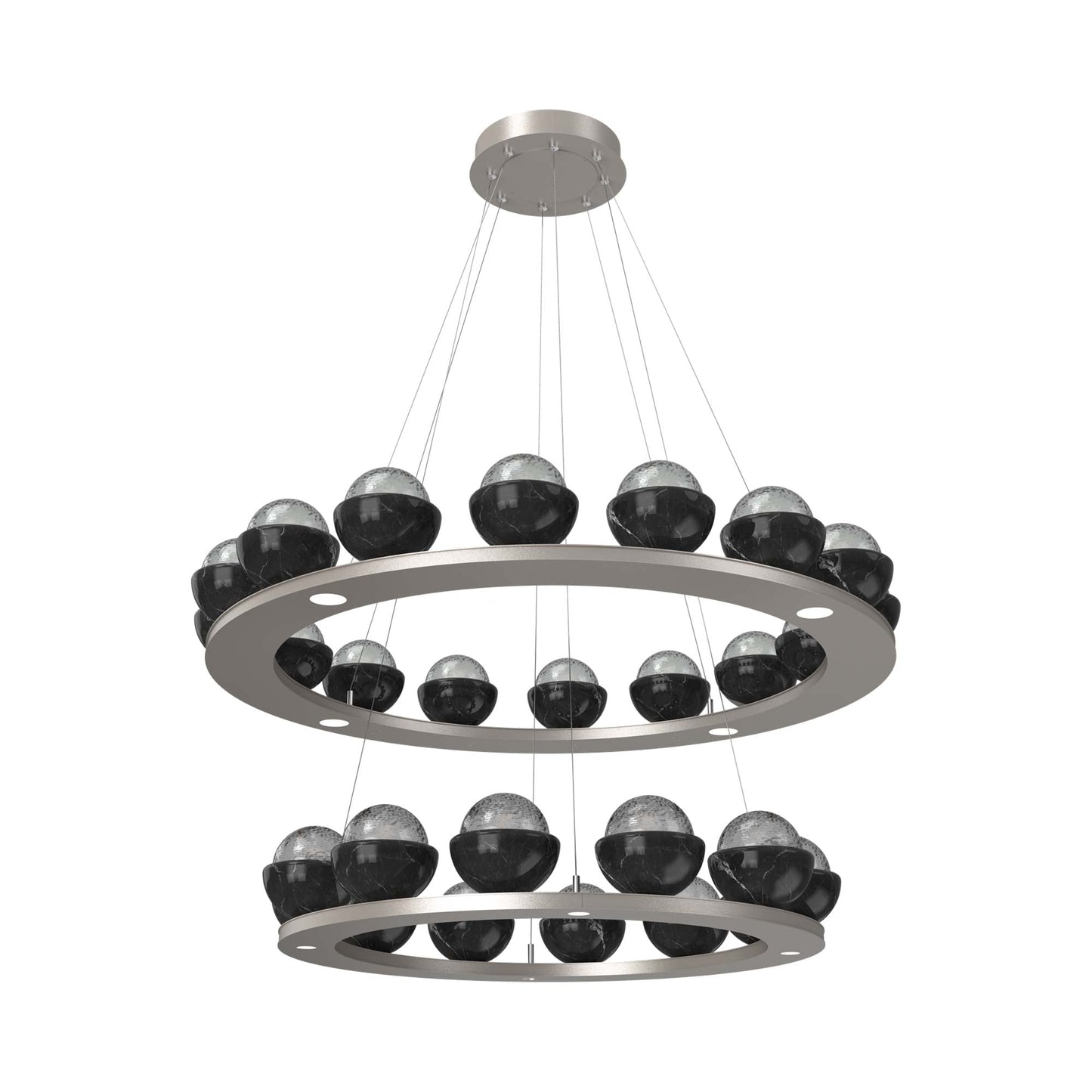 Cabochon Two-Tier Ring LED Chandelier in Beige Silver/Smoke Blown Glass (Black Marble).