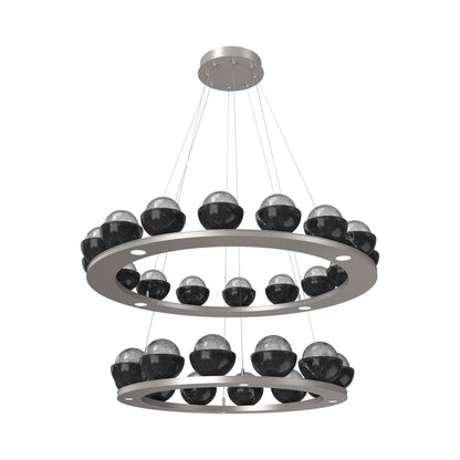 Cabochon Two-Tier Ring LED Chandelier in Beige Silver/Smoke Blown Glass (Black Marble).
