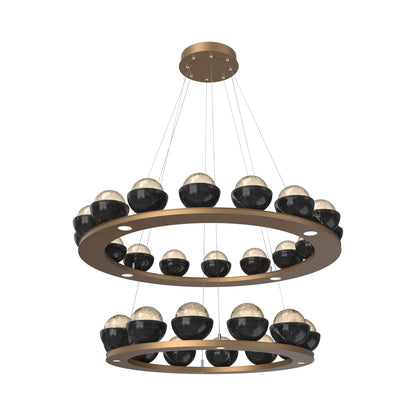 Cabochon Two-Tier Ring LED Chandelier in Novel Brass/Amber Blown Glass (Black Marble).
