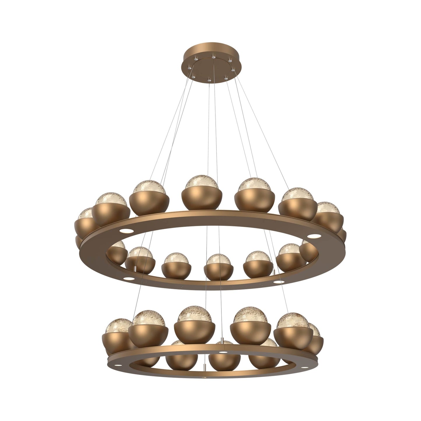 Cabochon Two-Tier Ring LED Chandelier in Novel Brass/Amber Blown Glass (Matching Finish).