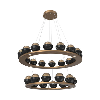 Cabochon Two-Tier Ring LED Chandelier in Novel Brass/Bronze Blown Glass (Black Marble).