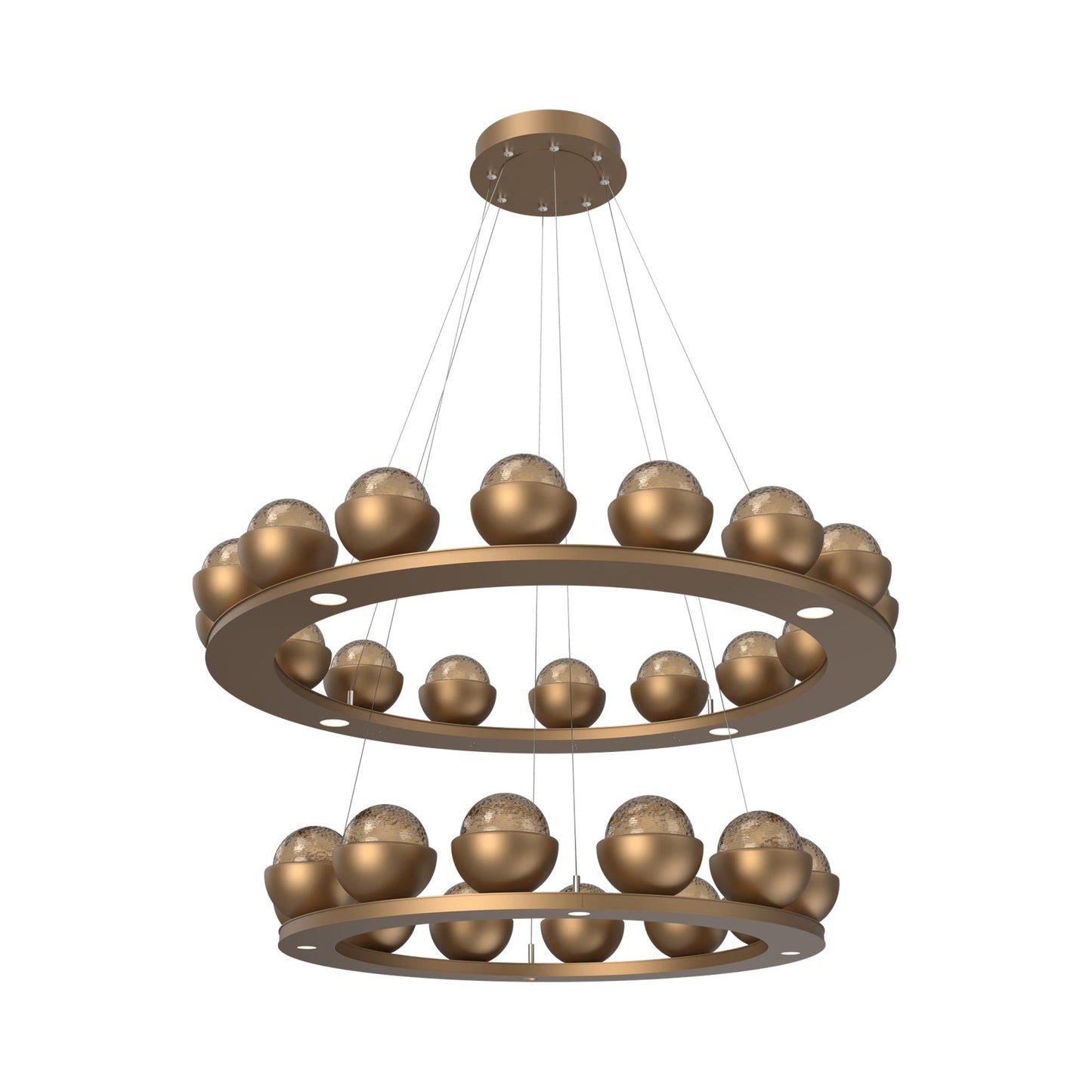 Cabochon Two-Tier Ring LED Chandelier in Novel Brass/Bronze Blown Glass (Matching Finish).