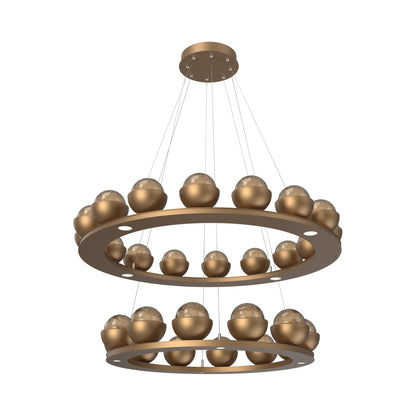 Cabochon Two-Tier Ring LED Chandelier in Novel Brass/Bronze Blown Glass (Matching Finish).