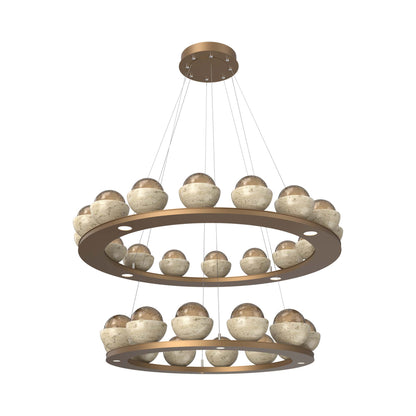 Cabochon Two-Tier Ring LED Chandelier in Novel Brass/Bronze Blown Glass (Travertine).