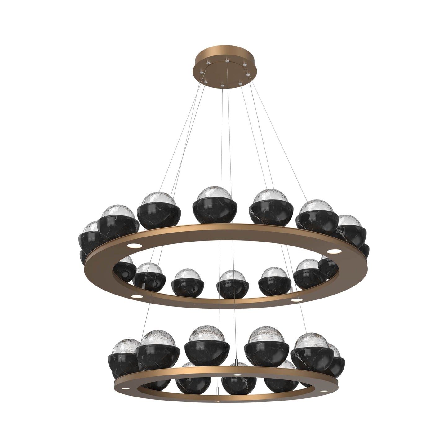 Cabochon Two-Tier Ring LED Chandelier in Novel Brass/Clear Blown Glass (Black Marble).