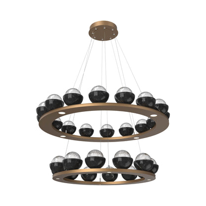 Cabochon Two-Tier Ring LED Chandelier in Novel Brass/Clear Blown Glass (Black Marble).