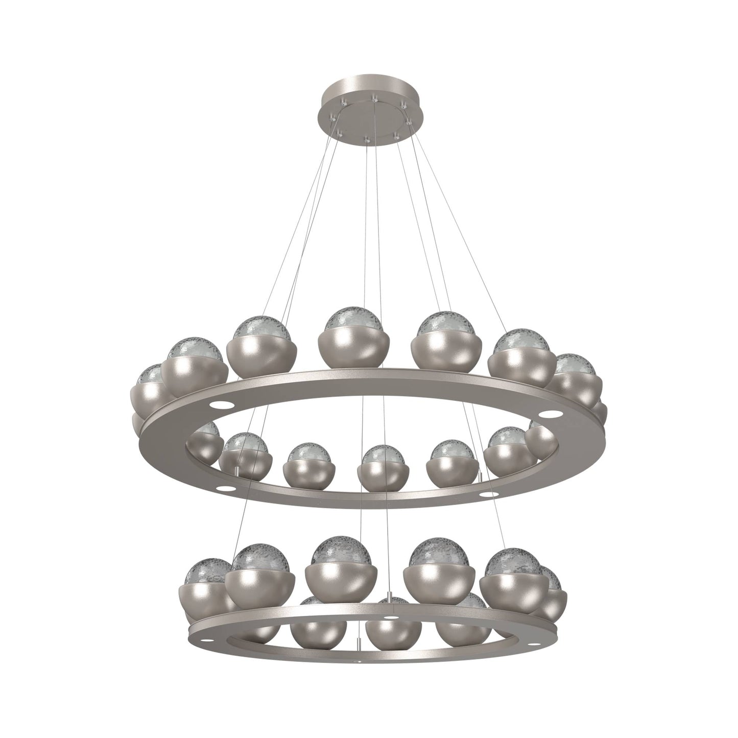 Cabochon Two-Tier Ring LED Chandelier in Beige Silver/Smoke Blown Glass (Matching Finish).