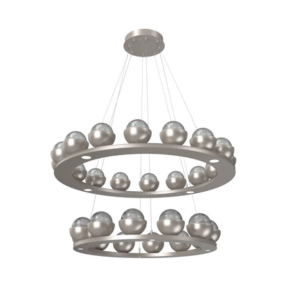 Cabochon Two-Tier Ring LED Chandelier in Beige Silver/Smoke Blown Glass (Matching Finish).
