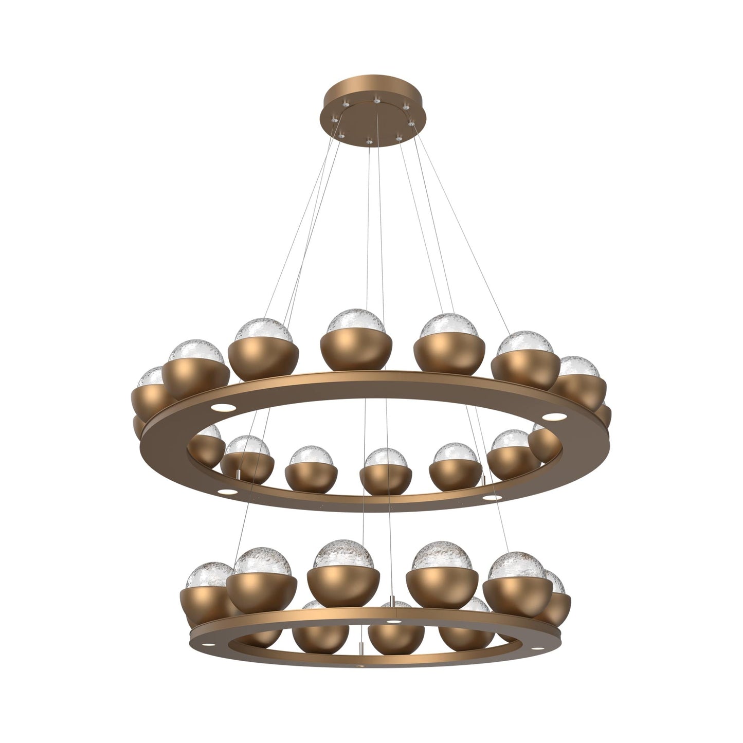 Cabochon Two-Tier Ring LED Chandelier in Novel Brass/Clear Blown Glass (Matching Finish).