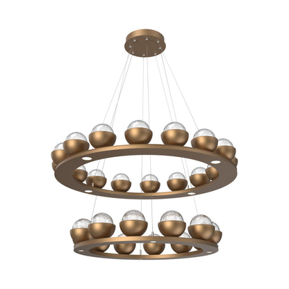 Cabochon Two-Tier Ring LED Chandelier in Novel Brass/Clear Blown Glass (Matching Finish).