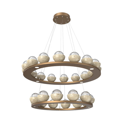 Cabochon Two-Tier Ring LED Chandelier in Novel Brass/Clear Blown Glass (Travertine).