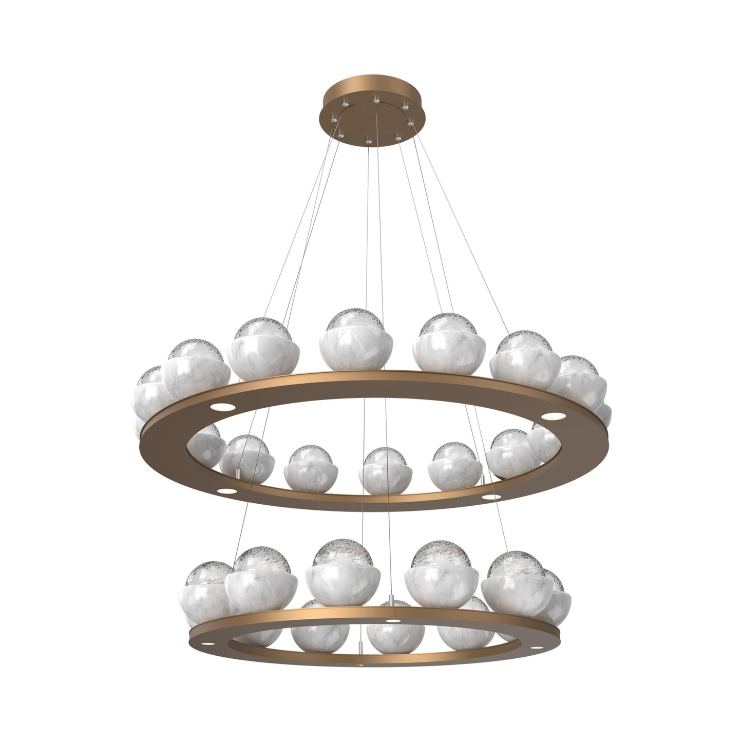 Cabochon Two-Tier Ring LED Chandelier in Novel Brass/Clear Blown Glass (White Marble).