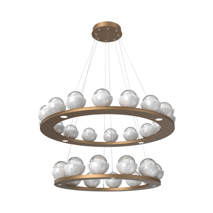 Cabochon Two-Tier Ring LED Chandelier in Novel Brass/Clear Blown Glass (White Marble).