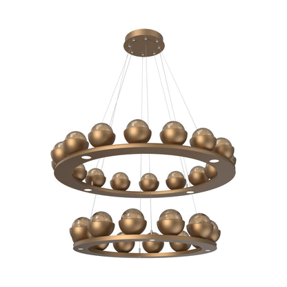 Cabochon Two-Tier Ring LED Chandelier in Novel Brass/Smoke Blown Glass (Matching Finish).