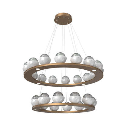 Cabochon Two-Tier Ring LED Chandelier in Novel Brass/Smoke Blown Glass (White Marble).