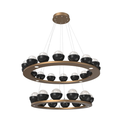 Cabochon Two-Tier Ring LED Chandelier in Novel Brass/White Blown Glass (Black Marble).