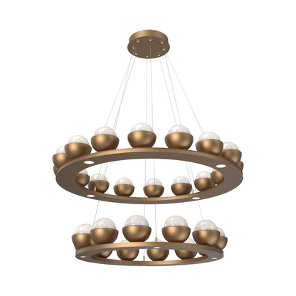 Cabochon Two-Tier Ring LED Chandelier in Novel Brass/White Blown Glass (Matching Finish).