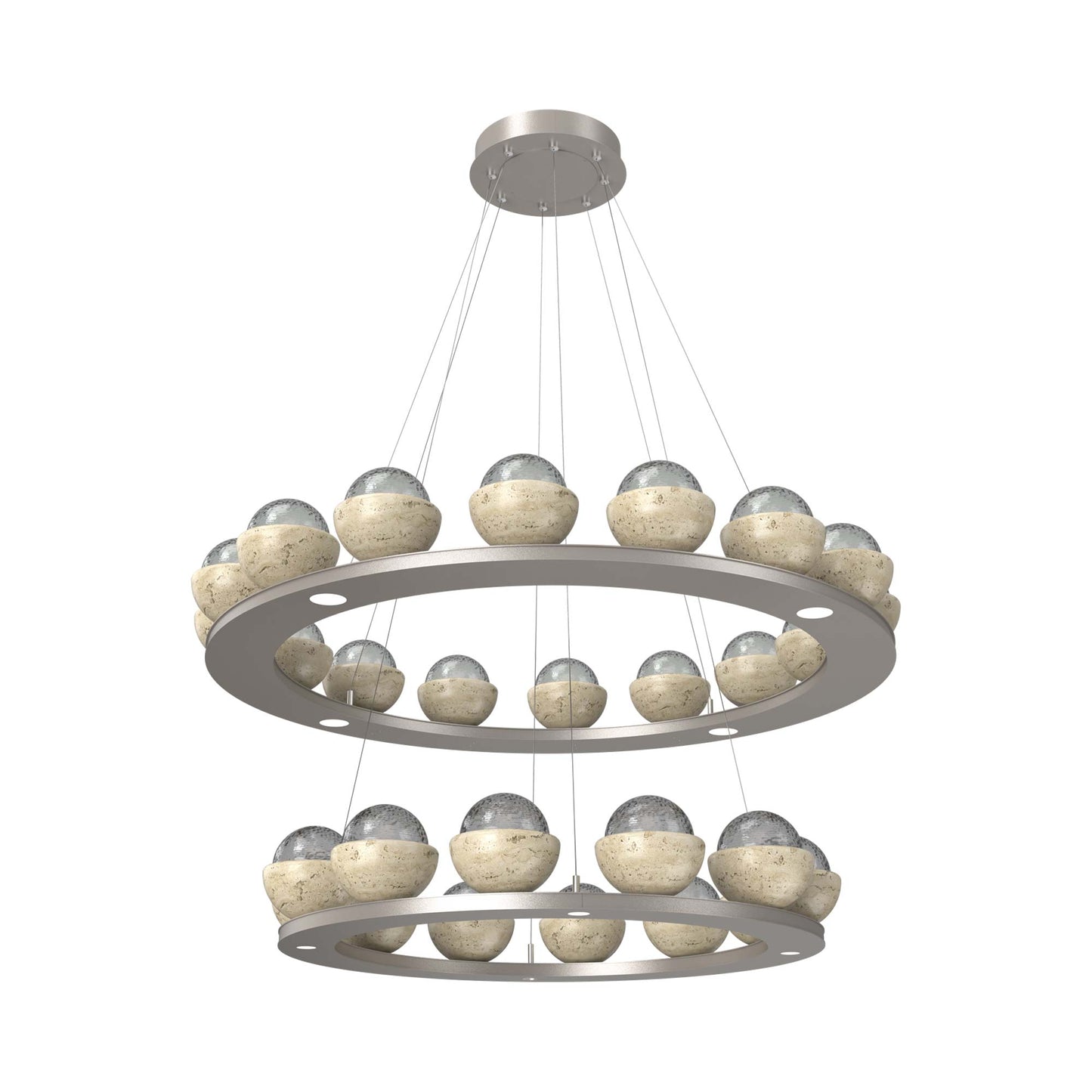 Cabochon Two-Tier Ring LED Chandelier in Beige Silver/Smoke Blown Glass (Travertine).