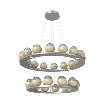 Cabochon Two-Tier Ring LED Chandelier in Beige Silver/Smoke Blown Glass (Travertine).