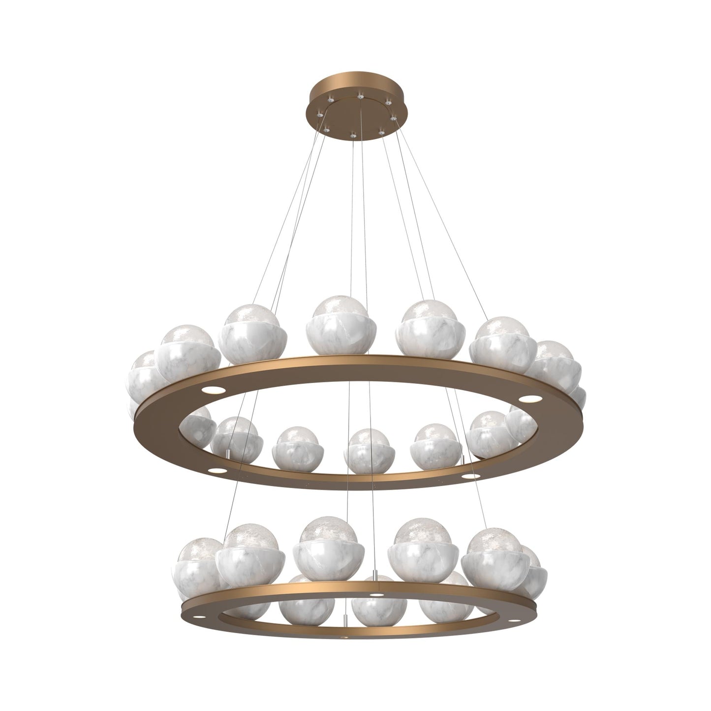 Cabochon Two-Tier Ring LED Chandelier in Novel Brass/White Blown Glass (White Marble).