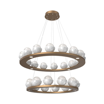 Cabochon Two-Tier Ring LED Chandelier in Novel Brass/White Blown Glass (White Marble).