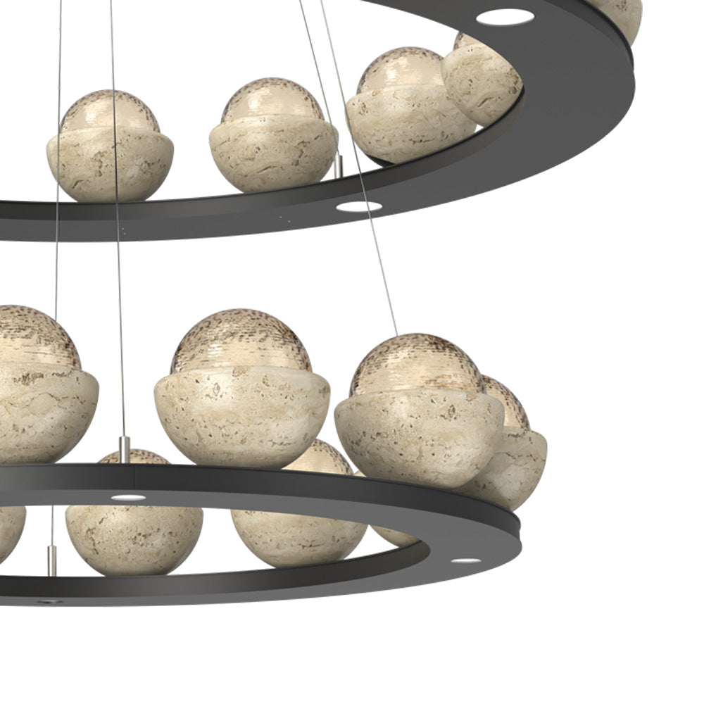 Cabochon Two-Tier Ring LED Chandelier in Detail.