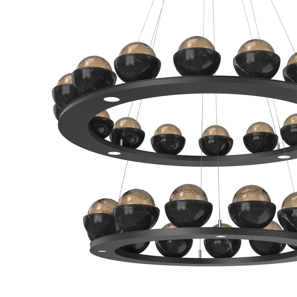 Cabochon Two-Tier Ring LED Chandelier in Detail.