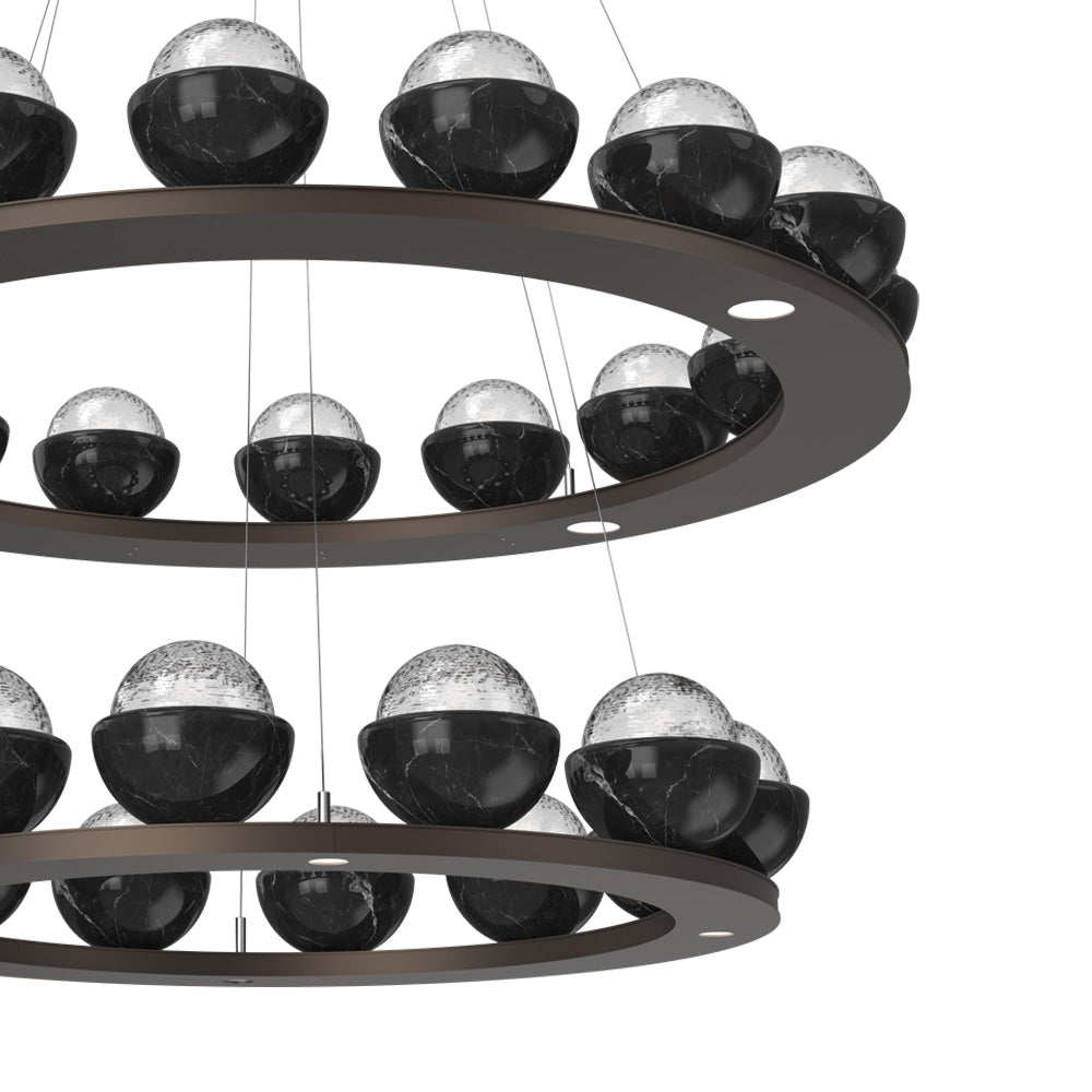Cabochon Two-Tier Ring LED Chandelier in Detail.