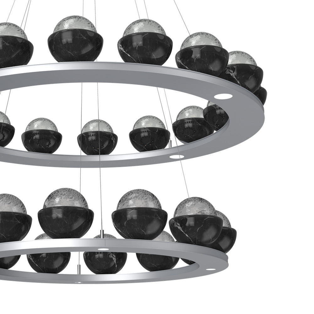 Cabochon Two-Tier Ring LED Chandelier in Detail.