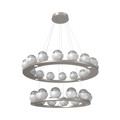 Cabochon Two-Tier Ring LED Chandelier in Beige Silver/Smoke Blown Glass (White Marble).