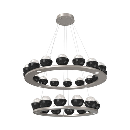 Cabochon Two-Tier Ring LED Chandelier in Beige Silver/White Blown Glass (Black Marble).