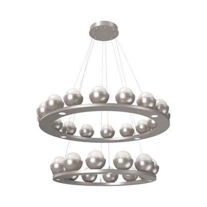 Cabochon Two-Tier Ring LED Chandelier in Beige Silver/White Blown Glass (Matching Finish).