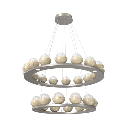 Cabochon Two-Tier Ring LED Chandelier in Beige Silver/White Blown Glass (Travertine).
