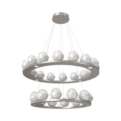 Cabochon Two-Tier Ring LED Chandelier in Beige Silver/White Blown Glass (White Marble).