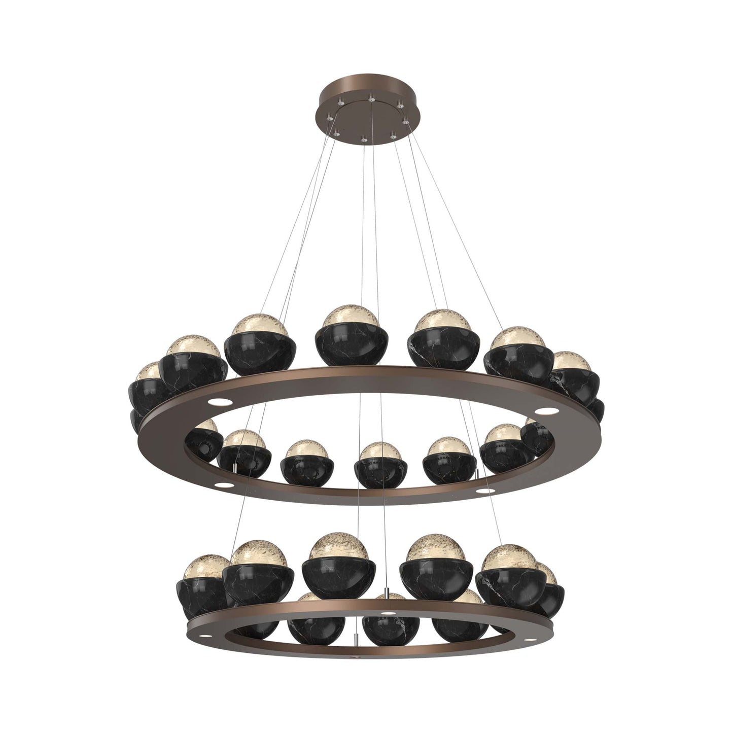 Cabochon Two-Tier Ring LED Chandelier in Burnished Bronze/Amber Blown Glass (Black Marble).