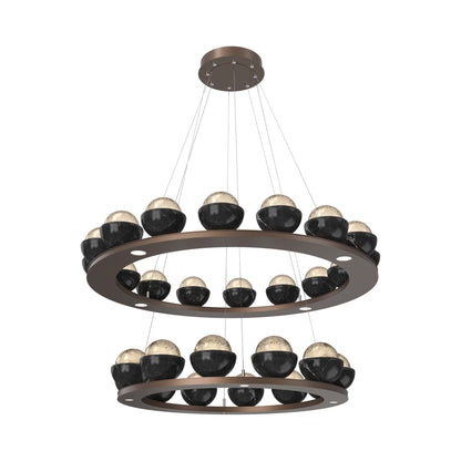 Cabochon Two-Tier Ring LED Chandelier in Burnished Bronze/Amber Blown Glass (Black Marble).