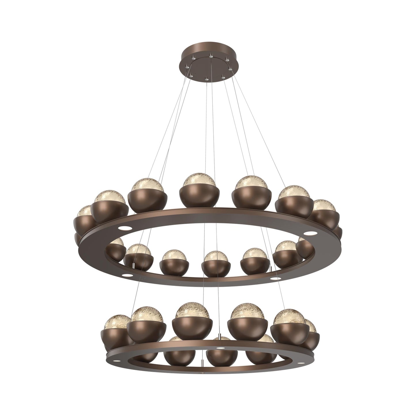 Cabochon Two-Tier Ring LED Chandelier in Burnished Bronze/Amber Blown Glass (Matching Finish).