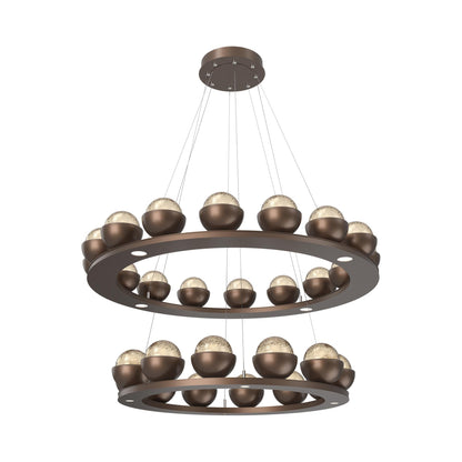 Cabochon Two-Tier Ring LED Chandelier in Burnished Bronze/Amber Blown Glass (Matching Finish).