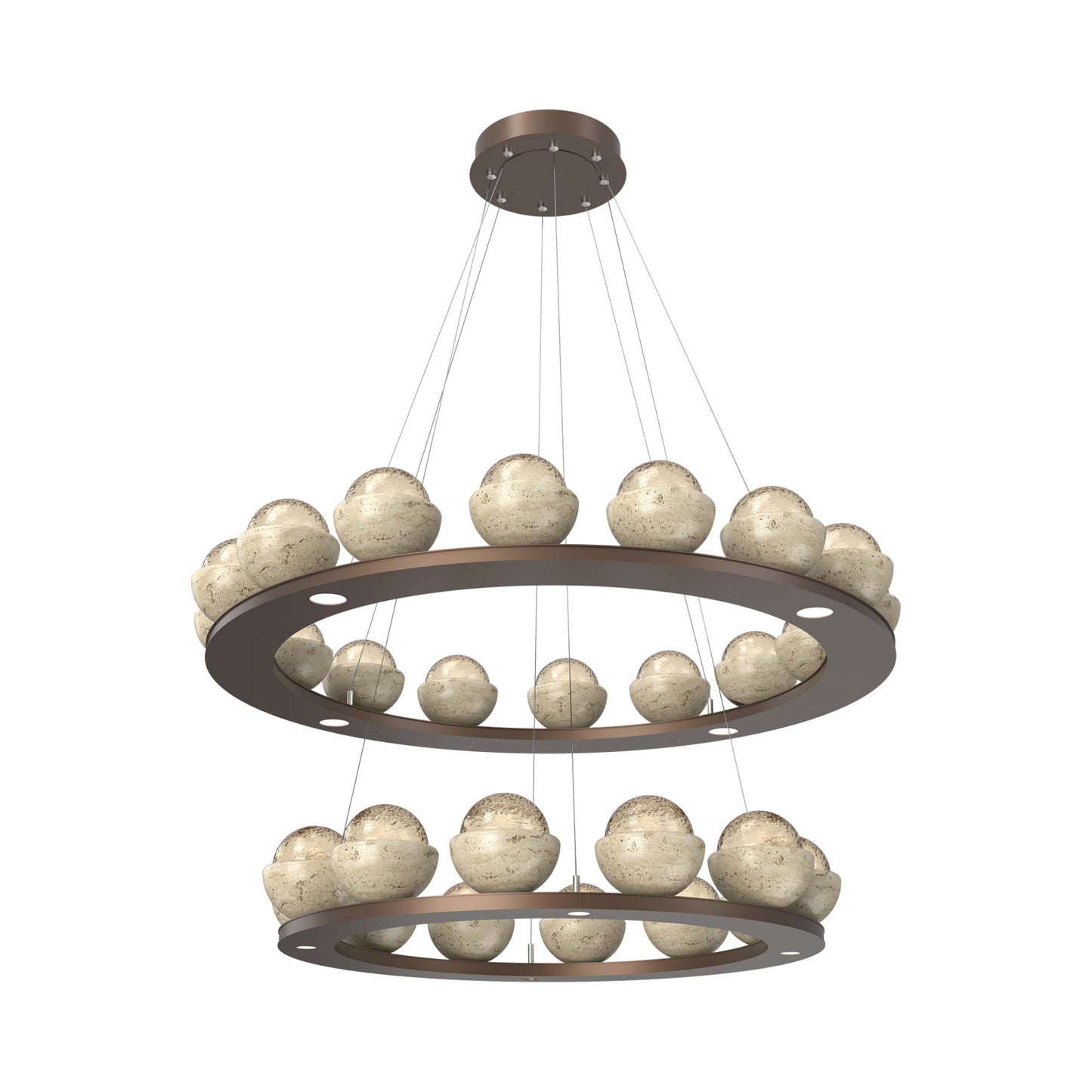 Cabochon Two-Tier Ring LED Chandelier in Burnished Bronze/Amber Blown Glass (Travertine).