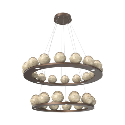 Cabochon Two-Tier Ring LED Chandelier in Burnished Bronze/Amber Blown Glass (Travertine).