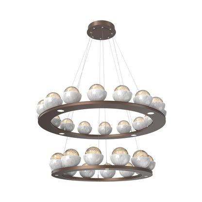 Cabochon Two-Tier Ring LED Chandelier in Burnished Bronze/Amber Blown Glass (White Marble).