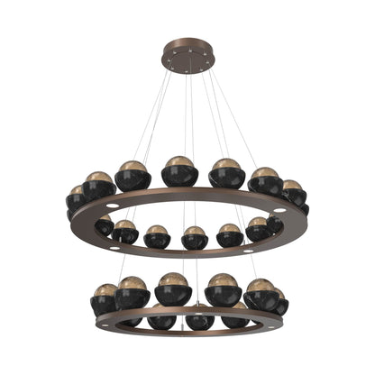 Cabochon Two-Tier Ring LED Chandelier in Burnished Bronze/Bronze Blown Glass (Black Marble).