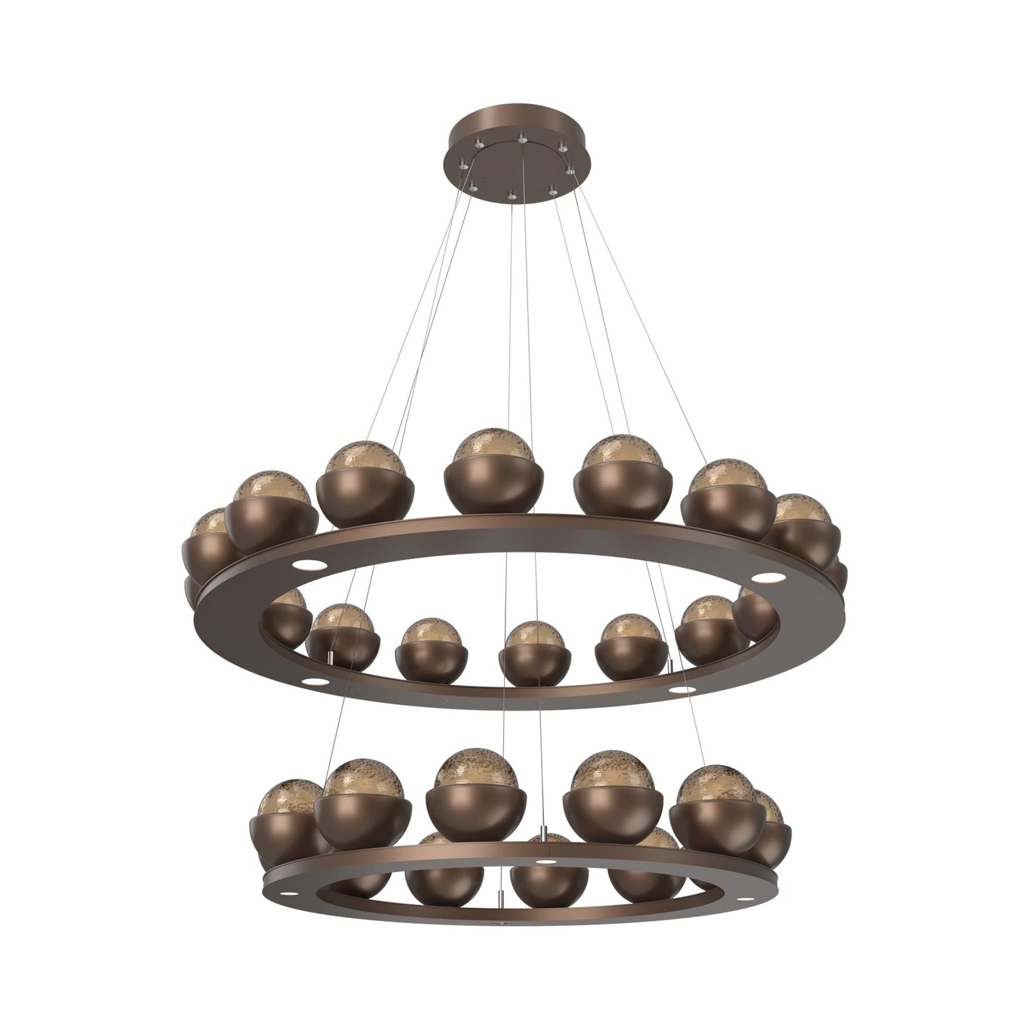 Cabochon Two-Tier Ring LED Chandelier in Burnished Bronze/Bronze Blown Glass (Matching Finish).