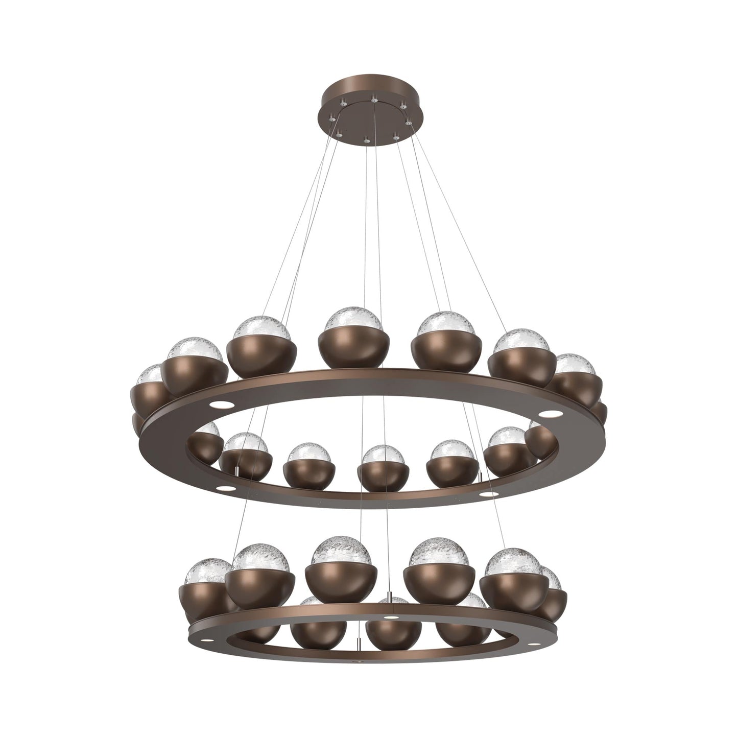 Cabochon Two-Tier Ring LED Chandelier in Burnished Bronze/Clear Blown Glass (Matching Finish).