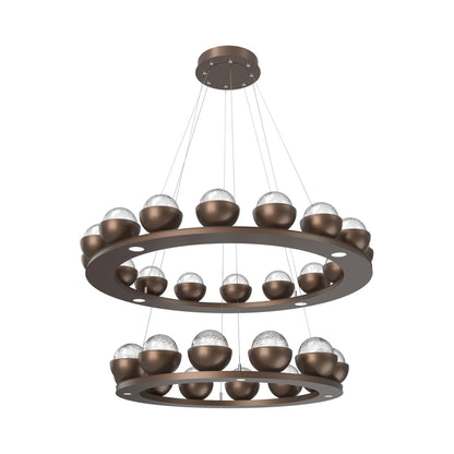 Cabochon Two-Tier Ring LED Chandelier in Burnished Bronze/Clear Blown Glass (Matching Finish).